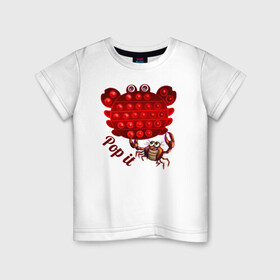 Детская футболка хлопок с принтом Краб, поп-ит, симпл-димпл в Екатеринбурге, 100% хлопок | круглый вырез горловины, полуприлегающий силуэт, длина до линии бедер | Тематика изображения на принте: crab | pop it | simple dimple | краб | поп ит | симпл димпл