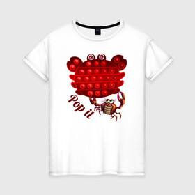 Женская футболка хлопок с принтом Краб, поп-ит, симпл-димпл в Екатеринбурге, 100% хлопок | прямой крой, круглый вырез горловины, длина до линии бедер, слегка спущенное плечо | crab | pop it | simple dimple | краб | поп ит | симпл димпл