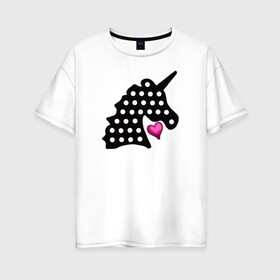 Женская футболка хлопок Oversize с принтом Единорог, сердце, поп-ит в Екатеринбурге, 100% хлопок | свободный крой, круглый ворот, спущенный рукав, длина до линии бедер
 | pop it | simple dimple | unicorn | единорог | поп ит | симпл димпл