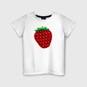 Детская футболка хлопок с принтом Клубника, поп-ит, симпл-димпл в Екатеринбурге, 100% хлопок | круглый вырез горловины, полуприлегающий силуэт, длина до линии бедер | pop it | simple dimple | strawberry | клубника | поп ит | симпл димпл
