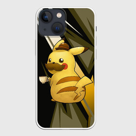 Чехол для iPhone 13 mini с принтом Пикачу детектив в Екатеринбурге,  |  | anime | picachu | pikachu | аниме | милый | пика | пикачу | покебол | покемон