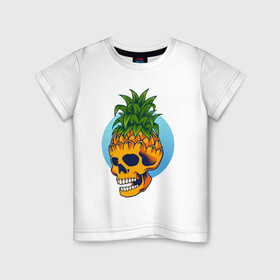 Детская футболка хлопок с принтом Череп - ананас в Екатеринбурге, 100% хлопок | круглый вырез горловины, полуприлегающий силуэт, длина до линии бедер | ананас | прикол | прикольные | фрукт | череп