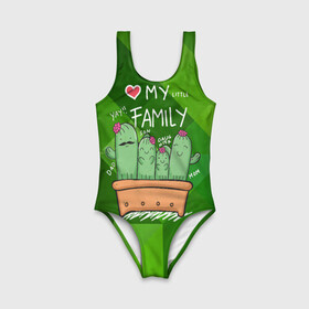 Детский купальник 3D с принтом Милая семья кактусов в Екатеринбурге, Полиэстер 85%, Спандекс 15% | Слитный крой, подклад по переду изделия, узкие бретели | cactus | кактус | кактусы | милый | растение | цветок