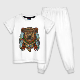 Детская пижама хлопок с принтом Славянский медведь в Екатеринбурге, 100% хлопок |  брюки и футболка прямого кроя, без карманов, на брюках мягкая резинка на поясе и по низу штанин
 | animal | art | bear | beast | slavic symbols | арт | животное | зверь | медведь | славянская символика