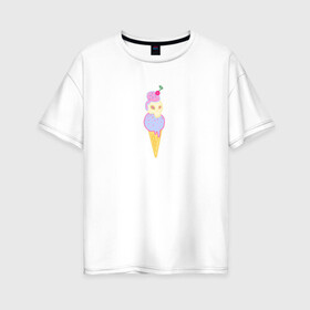 Женская футболка хлопок Oversize с принтом Мороженое смерти в Екатеринбурге, 100% хлопок | свободный крой, круглый ворот, спущенный рукав, длина до линии бедер
 | мороженка | мороженое | сладко | череп
