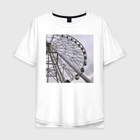 Мужская футболка хлопок Oversize с принтом Колесо обозрения в Екатеринбурге, 100% хлопок | свободный крой, круглый ворот, “спинка” длиннее передней части | аттракцион | колесо | минимализм | природа | фото