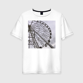Женская футболка хлопок Oversize с принтом Колесо обозрения в Екатеринбурге, 100% хлопок | свободный крой, круглый ворот, спущенный рукав, длина до линии бедер
 | аттракцион | колесо | минимализм | природа | фото