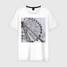Мужская футболка хлопок с принтом Колесо обозрения в Екатеринбурге, 100% хлопок | прямой крой, круглый вырез горловины, длина до линии бедер, слегка спущенное плечо. | аттракцион | колесо | минимализм | природа | фото