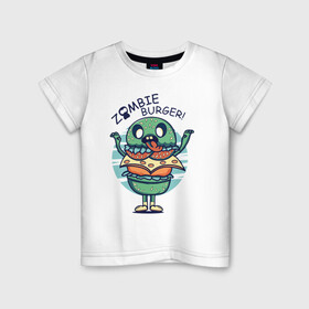 Детская футболка хлопок с принтом Zombie Burger! в Екатеринбурге, 100% хлопок | круглый вырез горловины, полуприлегающий силуэт, длина до линии бедер | бургер | вредная еда | гамбургер | зомби | иллюстрация
