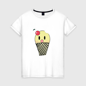 Женская футболка хлопок с принтом  Мороженое Ice-cream в Екатеринбурге, 100% хлопок | прямой крой, круглый вырез горловины, длина до линии бедер, слегка спущенное плечо | вишня | мороженное | стаканчик | стоит | удивленное