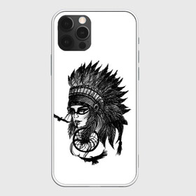 Чехол для iPhone 12 Pro с принтом Вождь индейцев в Екатеринбурге, силикон | область печати: задняя сторона чехла, без боковых панелей | боец | вождь | воин | девушка | девушка воин | индеец | индейцы | кино | рисунок | скетч | тату | фильм | эскиз