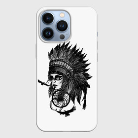 Чехол для iPhone 13 Pro с принтом Вождь индейцев в Екатеринбурге,  |  | Тематика изображения на принте: боец | вождь | воин | девушка | девушка воин | индеец | индейцы | кино | рисунок | скетч | тату | фильм | эскиз