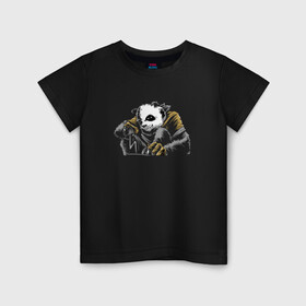Детская футболка хлопок с принтом Панда на черном в Екатеринбурге, 100% хлопок | круглый вырез горловины, полуприлегающий силуэт, длина до линии бедер | panda | животное | медведи | медведь | панда | панды