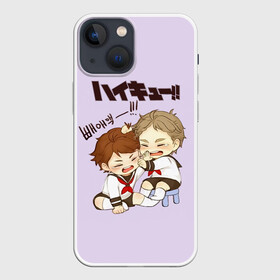 Чехол для iPhone 13 mini с принтом ВОЛЕЙБОЛ малыши дерутся в Екатеринбурге,  |  | anime | haikyu | haikyuu | karasuno | karasuno high | manga | аниме | волейбол | волейбольный клуб | вороны | игроки | иероглифы | карасуно | карикатура | лого | манга | надпись | старшая школа | хаику | хаикую