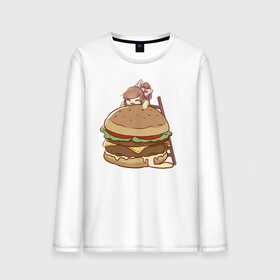 Мужской лонгслив хлопок с принтом Anime Burger в Екатеринбурге, 100% хлопок |  | аниме | бургер | гамбургер | девушка | иллюстрация