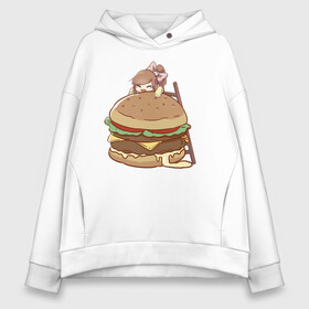 Женское худи Oversize хлопок с принтом Anime Burger в Екатеринбурге, френч-терри — 70% хлопок, 30% полиэстер. Мягкий теплый начес внутри —100% хлопок | боковые карманы, эластичные манжеты и нижняя кромка, капюшон на магнитной кнопке | Тематика изображения на принте: аниме | бургер | гамбургер | девушка | иллюстрация