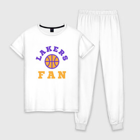 Женская пижама хлопок с принтом Lakers Fan в Екатеринбурге, 100% хлопок | брюки и футболка прямого кроя, без карманов, на брюках мягкая резинка на поясе и по низу штанин | basketball | bryant | game | james | kobe | lakers | lebron | los angeles | nba | sport | streetball | баскетбол | баскетболист | брайант | джеймс | игра | игрок | коби | леброн | лейкерс | лос анджелес | мяч | нба | спорт | стритбол
