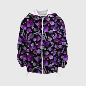 Детская куртка 3D с принтом Геометрический фиолетовый в Екатеринбурге, 100% полиэстер | застежка — молния, подол и капюшон оформлены резинкой с фиксаторами, по бокам — два кармана без застежек, один потайной карман на груди, плотность верхнего слоя — 90 г/м2; плотность флисового подклада — 260 г/м2 | Тематика изображения на принте: abstraction | black | dark | geometric | violet | абстракция | геометрический | геометрия | квадрат | круг | линии | темный | треугольник | фиолетовый | черный
