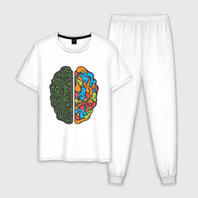 Мужская пижама хлопок с принтом Geek Brain в Екатеринбурге, 100% хлопок | брюки и футболка прямого кроя, без карманов, на брюках мягкая резинка на поясе и по низу штанин
 | art | geek | иллюстрация | мозг | узоры