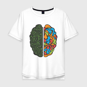 Мужская футболка хлопок Oversize с принтом Geek Brain в Екатеринбурге, 100% хлопок | свободный крой, круглый ворот, “спинка” длиннее передней части | art | geek | иллюстрация | мозг | узоры