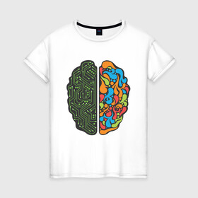 Женская футболка хлопок с принтом Geek Brain в Екатеринбурге, 100% хлопок | прямой крой, круглый вырез горловины, длина до линии бедер, слегка спущенное плечо | art | geek | иллюстрация | мозг | узоры