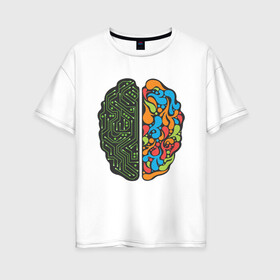 Женская футболка хлопок Oversize с принтом Geek Brain в Екатеринбурге, 100% хлопок | свободный крой, круглый ворот, спущенный рукав, длина до линии бедер
 | art | geek | иллюстрация | мозг | узоры