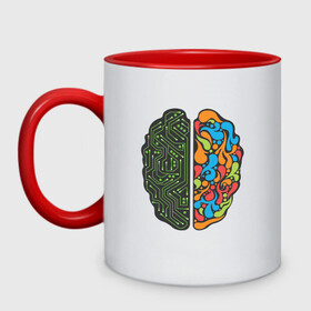 Кружка двухцветная с принтом Geek Brain в Екатеринбурге, керамика | объем — 330 мл, диаметр — 80 мм. Цветная ручка и кайма сверху, в некоторых цветах — вся внутренняя часть | art | geek | иллюстрация | мозг | узоры
