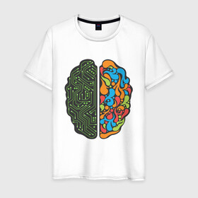 Мужская футболка хлопок с принтом Geek Brain в Екатеринбурге, 100% хлопок | прямой крой, круглый вырез горловины, длина до линии бедер, слегка спущенное плечо. | art | geek | иллюстрация | мозг | узоры