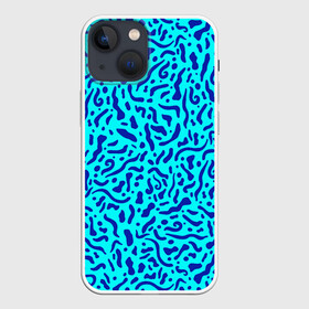 Чехол для iPhone 13 mini с принтом Неоновые синие узоры в Екатеринбурге,  |  | Тематика изображения на принте: abstract | blue | neon | sea | абстракционизм | абстракция | африканские | вода | волны | голубые узоры | камуфляж | лагуна | линии | мелкий узор | мемфис | море | морское | неоновый | орнамент | пятна | пятнистый