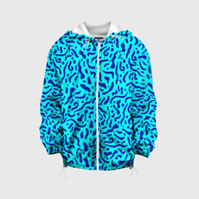 Детская куртка 3D с принтом Неоновые синие узоры в Екатеринбурге, 100% полиэстер | застежка — молния, подол и капюшон оформлены резинкой с фиксаторами, по бокам — два кармана без застежек, один потайной карман на груди, плотность верхнего слоя — 90 г/м2; плотность флисового подклада — 260 г/м2 | Тематика изображения на принте: abstract | blue | neon | sea | абстракционизм | абстракция | африканские | вода | волны | голубые узоры | камуфляж | лагуна | линии | мелкий узор | мемфис | море | морское | неоновый | орнамент | пятна | пятнистый