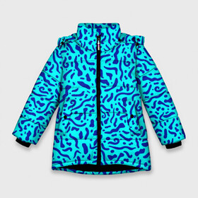 Зимняя куртка для девочек 3D с принтом Неоновые синие узоры в Екатеринбурге, ткань верха — 100% полиэстер; подклад — 100% полиэстер, утеплитель — 100% полиэстер. | длина ниже бедра, удлиненная спинка, воротник стойка и отстегивающийся капюшон. Есть боковые карманы с листочкой на кнопках, утяжки по низу изделия и внутренний карман на молнии. 

Предусмотрены светоотражающий принт на спинке, радужный светоотражающий элемент на пуллере молнии и на резинке для утяжки. | Тематика изображения на принте: abstract | blue | neon | sea | абстракционизм | абстракция | африканские | вода | волны | голубые узоры | камуфляж | лагуна | линии | мелкий узор | мемфис | море | морское | неоновый | орнамент | пятна | пятнистый