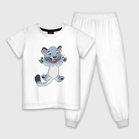 Детская пижама хлопок с принтом Снежный барс в Екатеринбурге, 100% хлопок |  брюки и футболка прямого кроя, без карманов, на брюках мягкая резинка на поясе и по низу штанин
 | кот | котёнок | радость | серый | снежный барс