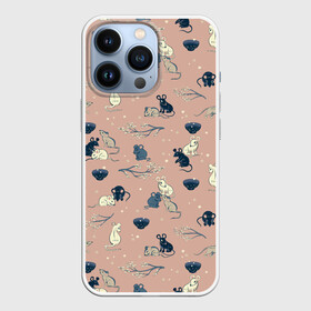Чехол для iPhone 13 Pro с принтом мышки в японском стиле в Екатеринбурге,  |  | Тематика изображения на принте: анималистический паттерн. | бесшовный паттерн | в японском стиле | мыши | розовый | сакура | япония
