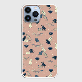 Чехол для iPhone 13 Pro Max с принтом мышки в японском стиле в Екатеринбурге,  |  | Тематика изображения на принте: анималистический паттерн. | бесшовный паттерн | в японском стиле | мыши | розовый | сакура | япония