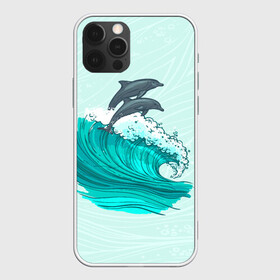 Чехол для iPhone 12 Pro с принтом Два дельфина в Екатеринбурге, силикон | область печати: задняя сторона чехла, без боковых панелей | dolphin | волна | два дельфина | дельфин | дельфины | море | морские | на голубом | с дельфином