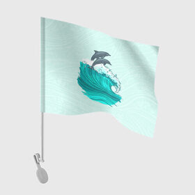 Флаг для автомобиля с принтом Два дельфина в Екатеринбурге, 100% полиэстер | Размер: 30*21 см | dolphin | волна | два дельфина | дельфин | дельфины | море | морские | на голубом | с дельфином