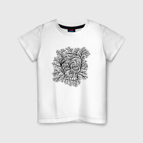 Детская футболка хлопок с принтом Череп из деревьев в Екатеринбурге, 100% хлопок | круглый вырез горловины, полуприлегающий силуэт, длина до линии бедер | skull | ветки | деревья | иллюзия | с черепом | сюрреализм | череп