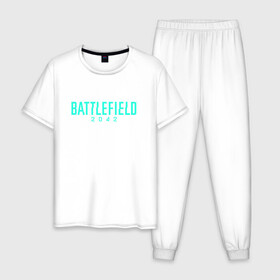 Мужская пижама хлопок с принтом Battlefield 2042 в Екатеринбурге, 100% хлопок | брюки и футболка прямого кроя, без карманов, на брюках мягкая резинка на поясе и по низу штанин
 | dice | ea games | батла | логотип | стрелялка | шутер