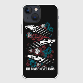 Чехол для iPhone 13 mini с принтом The chase never ends в Екатеринбурге,  |  | game | games | race | гонка | гоночка | игра | игры | лига ракет | машинки | рокет лига | футбол