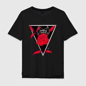 Мужская футболка хлопок Oversize с принтом Rose And eye в Екатеринбурге, 100% хлопок | свободный крой, круглый ворот, “спинка” длиннее передней части | геометрия | глаз | красная | красный | пентаграмма | роза | треугольник