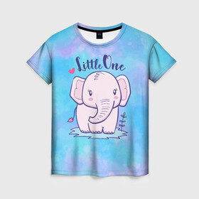 Женская футболка 3D с принтом Маленький слоненок в Екатеринбурге, 100% полиэфир ( синтетическое хлопкоподобное полотно) | прямой крой, круглый вырез горловины, длина до линии бедер | детеныш | милый | ребенок | слон | слоненок | слоник
