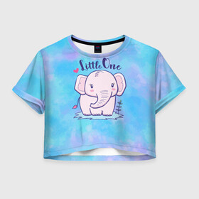 Женская футболка Crop-top 3D с принтом Маленький слоненок в Екатеринбурге, 100% полиэстер | круглая горловина, длина футболки до линии талии, рукава с отворотами | детеныш | милый | ребенок | слон | слоненок | слоник
