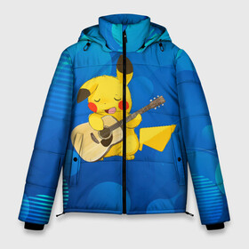 Мужская зимняя куртка 3D с принтом Пикачу с гитарой в Екатеринбурге, верх — 100% полиэстер; подкладка — 100% полиэстер; утеплитель — 100% полиэстер | длина ниже бедра, свободный силуэт Оверсайз. Есть воротник-стойка, отстегивающийся капюшон и ветрозащитная планка. 

Боковые карманы с листочкой на кнопках и внутренний карман на молнии. | anime | picachu | pikachu | аниме | милый | пика | пикачу | покебол | покемон