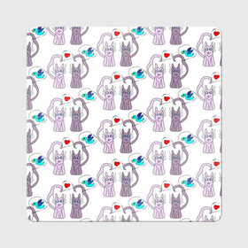 Магнит виниловый Квадрат с принтом Фиолетовые котики в Екатеринбурге, полимерный материал с магнитным слоем | размер 9*9 см, закругленные углы | Тематика изображения на принте: кошки | любовь | милый | птичка | сердце