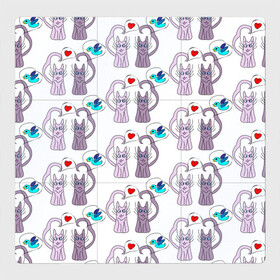 Магнитный плакат 3Х3 с принтом Фиолетовые котики в Екатеринбурге, Полимерный материал с магнитным слоем | 9 деталей размером 9*9 см | Тематика изображения на принте: кошки | любовь | милый | птичка | сердце