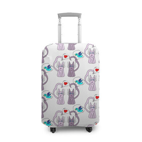 Чехол для чемодана 3D с принтом Фиолетовые котики в Екатеринбурге, 86% полиэфир, 14% спандекс | двустороннее нанесение принта, прорези для ручек и колес | кошки | любовь | милый | птичка | сердце