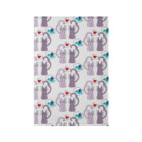 Обложка для паспорта матовая кожа с принтом Фиолетовые котики в Екатеринбурге, натуральная матовая кожа | размер 19,3 х 13,7 см; прозрачные пластиковые крепления | Тематика изображения на принте: кошки | любовь | милый | птичка | сердце