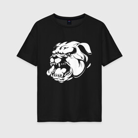 Женская футболка хлопок Oversize с принтом Бульдог белый на черном в Екатеринбурге, 100% хлопок | свободный крой, круглый ворот, спущенный рукав, длина до линии бедер
 | dog | бульдог | животные | пес | природа | собака | собаки | собакчка | собачки