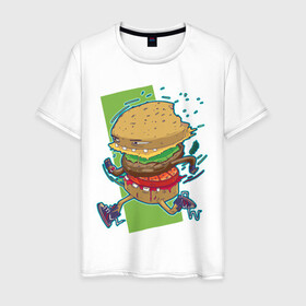 Мужская футболка хлопок с принтом Fast Food в Екатеринбурге, 100% хлопок | прямой крой, круглый вырез горловины, длина до линии бедер, слегка спущенное плечо. | art | burger | cheese | cutlet | fast food | food | hamburger | salad | sandwich | арт | бургер | бутерброд | гамбургер | еда | котлета | салат | сыр | фаст фуд