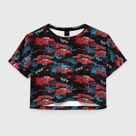 Женская футболка Crop-top 3D с принтом Гоночная машинка в Екатеринбурге, 100% полиэстер | круглая горловина, длина футболки до линии талии, рукава с отворотами | авто | автолюбитель | автомобили | гонки | гоночная | машина | старт | финиш